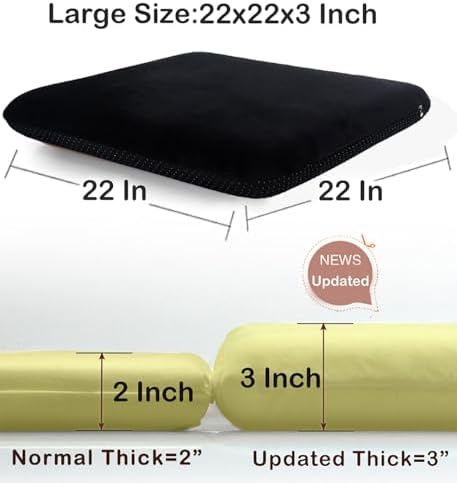 Sigmat Recliner Cushion for Elderly Memory Foam 22x22x3 in Black