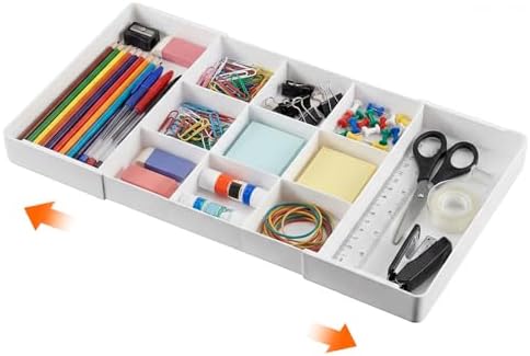 Briwooody 1 Pcs Expandable Drawer Organizer, White, 11 Compartments