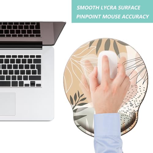 Mouse Pad with Wrist Support, Ergonomic Mouse Pad with Memory Foam Wrist Rest Cushion, Non-Slip Rubber Base Gaming Mice Pad for Home Office Computer Laptop, Leaves Buff
