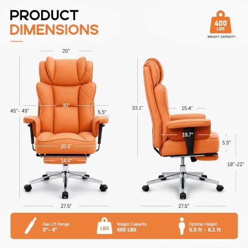 Office Desk Chair, High-Back Big and Tall Leather Chair with Footrest
