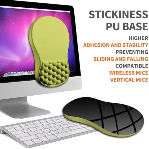 Ergonomic Joint Wrist Support Mouse Pad with Memory Foam Cushion Massage Bump, Carpal Tunnel Pain Relief Mousepad Slope Design for Wrist Rest, 11.8x7.9 in, Khaki Green