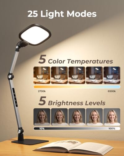 LED Desk Lamp for Home Office Video Calls, Reading, Swing Arm Task Lights