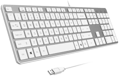 Wired USB Keyboard, Comfortable Quiet Chocolate Keys, Durable Ultra-Slim Computer Keyboard Wired(QWERTY) for PC, Windows 11/10/8/7/XP/Vista KB1430 (Sliver-1, Wired Keyboard for Windows)