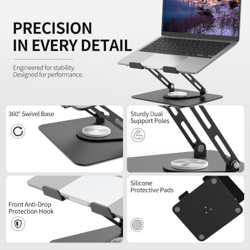ALASHI 360° Rotating Laptop Stand, Multi-Angle, 10-17", Black