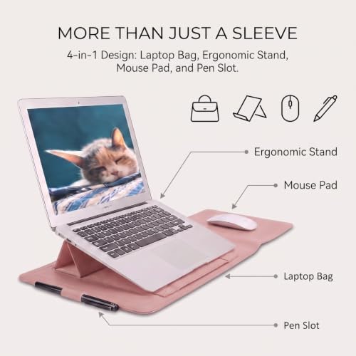14 Inch Laptop Sleeve Case Leather Bag with Stand for Mac Book Pro