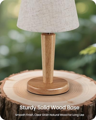 12" Wood Bedside Table Lamps Set of 2, Small Desk Lamps for Small Places, 3 Color Temperatures with Memory, Beige Linen Shade & E26 Bulbs, for Bedroom Living Room Office ME13TLP205