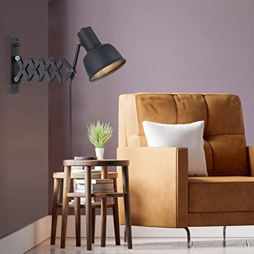 COSYLUX Industrial Plug in Wall Sconces for Bedroom Bedside, Vintage Extended Swing Arm Wall Lamp with Plug in Cord, Modern Wall Mounted Reading Lighting Fixture for Living Room, Black