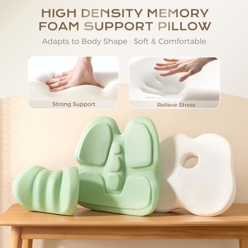 Coverado Truck Seat Cushion and Lumbar Support Headrest Pillow Memory Foam Ergonomic Car Cushion Back Neck Support Pillow Sciatica & Back & Tailbone Pain Relief Car Cushions for Driving Coffee&Beige