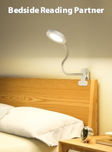 White Clip On Reading Light, 450LM Book Light, CRI95, 3 Modes Stepless Dim