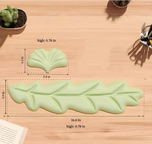 inbesk Angel Wing Wrist Rest Ergonomic Memory Foam Wrist Rest for Computer Keyboard Mouse Set, Cute Gaming Keyboard Cushion Hand Support PU Leather Surface Anti-Slip Waterproof Green-Leaf