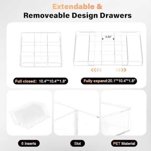 Acrylic Expandable Desk Drawer Organizer with 11 Adjustable Compartments