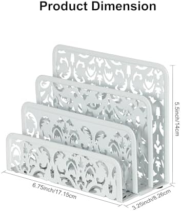 EasyPAG 2 Pack Mail Organizer with Hollow Floral Design, Metal Desktop Letter Sorter – 3 Compartments, No Assembly, Anti-Slip Feet for Office/Home Desk, White