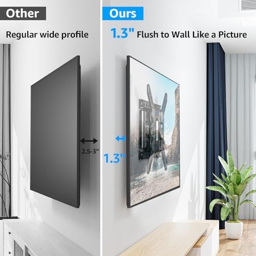 MOUNTUP Ultra Slim Full Motion TV Wall Mount, 1.3" Thin Low Profile TV Bracket for 26-60" LED OLED QLED TVs,Smooth Swivel Tilt Extension,Max Vesa 400x400mm,Up to 88lbs,Fits Single 12" 16" Studs,MU0062