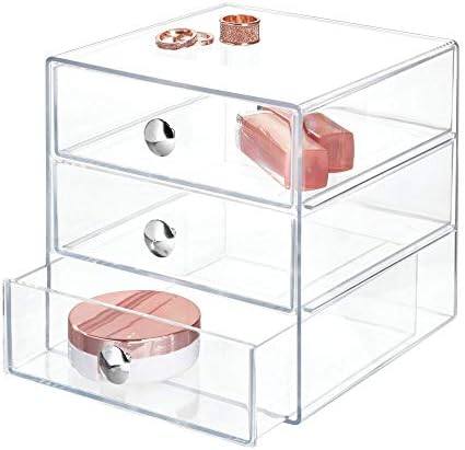 iDesign Stackable 3-Drawer Makeup Organizer, Clear