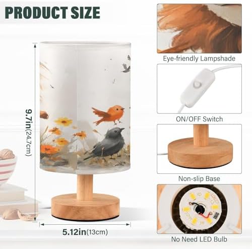 ALAZA Painting Lion Bird Blossom Decor Bedside Table Lamp with USB Port for Bedroom Nightstand Office Desk LED Bulb Included