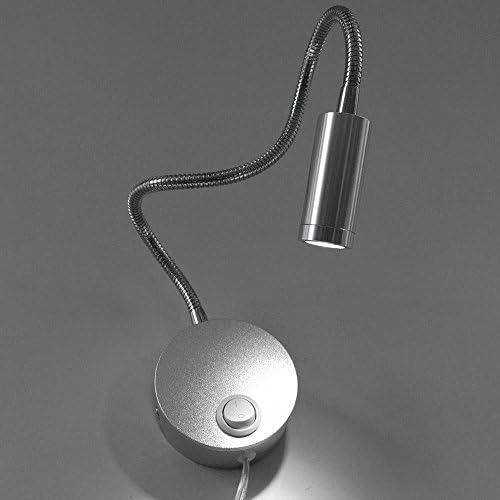 3W Wall Mounted Reading Light Flexible Gooseneck LED Sconce Lamp with Plug & Switch for Bedroom, Office, Workbench, Studio (01 Silver Cool)