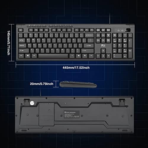 Rii RK907 Ultra-Slim Compact USB Wired Keyboard for MAC and PC-Black(10PCS)