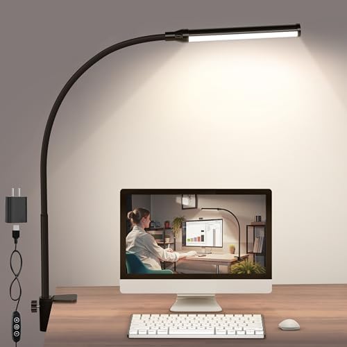 ShineTech LED Desk Lamp with Clamp,Clip On Desk Lamp for Home Office
