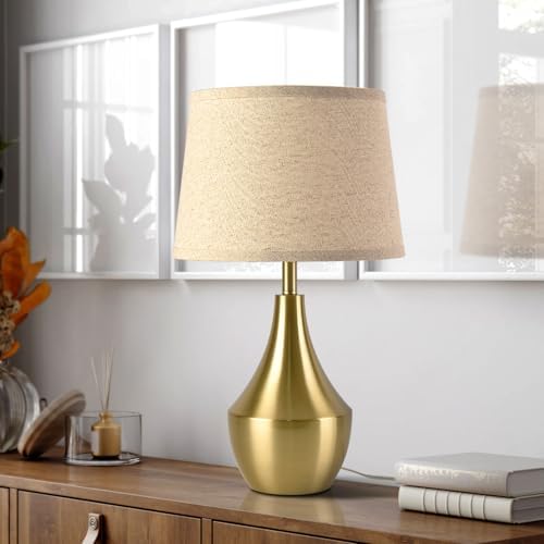 Gold Bedside Table Lamp, 19.3" Modern Table Lamp for Bedroom Nightstand, Cute Table Lamps for Living Room, Office Desk, End of Table