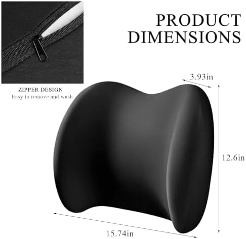 Car Lumbar Support Cushion, Ergonomic Memory Foam Car Back Support w/Removable Cover, Universal Breathable Lumbar Cushion Back Support Pillow with Adjusatble Strap (Black)
