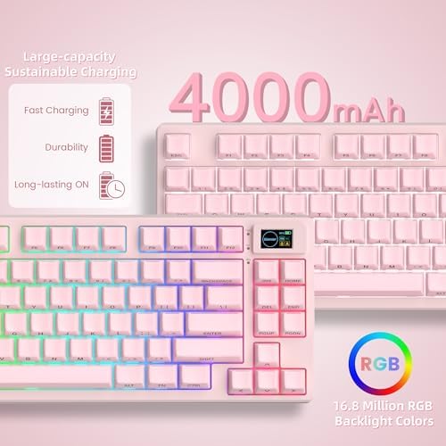 Womier 75% Pink Keyboard Wireless with Color Multimedia Screen