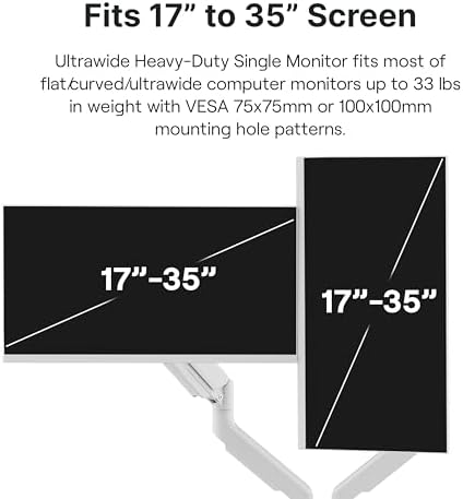 Pixio PS2D White Ultrawide Heavy-Duty Premium Dual Monitor Arm Stand Desk Mount - Fits up to 35 inches Two Monitors, Weights up to 33 lbs Each, Compatible with VESA 75x75mm 100x100mm