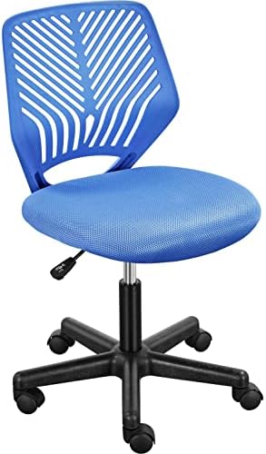 Yaheetech Small Desk Chair, Armless Adjustable Swivel Seat, Blue