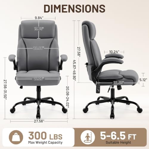 Heated Office Chair, Reclining Desk Chair with Constant Warm Heat, Big and Tall Executive PU Leather Chairs for Heavy People, Ergonomic Wider & Thicker Seat Cushion Gaming Chairs (Gray)