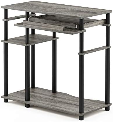 Furinno Abbott Computer Desk with Bookshelf, French Oak Grey/Black