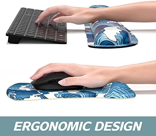 ITNRSIIET Mouse Pad Wrist Support Keyboard Wrist Rest Pad Ergonomic Mousepad Non-Slip Memory Foam Keyboard Pad Easy Typing Pain Relief Perfect for PC Laptop Gaming Office, Japanese Style Waves