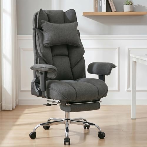 mokodo Big and Tall Office Chair 400lbs, Breathable Fabric Executive Desk Chair with Pocket Spring Cushion, 155° Reclining Computer Chair with Integrated Headrest & Lumbar Pillow (Dark Grey)
