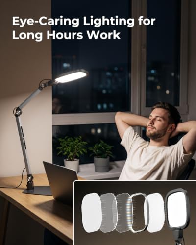 LED Desk Lamp for Home Office Video Calls, Reading, Swing Arm Task Lights