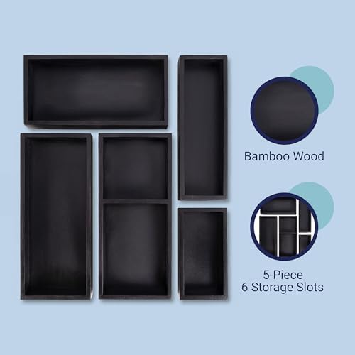 happimess Eldora 5-Piece Handcrafted Bamboo Drawer Organizers, Black