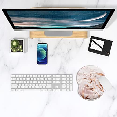 ITNRSIIET Ergonomic Mouse Pad with Gel Wrist Support Small Wrist Rest Smooth Surface Non-Slip PU Base Comfortable Office Supplies Pain Relief, 8.7 x 7.2 inches, Rose Gold Marbling