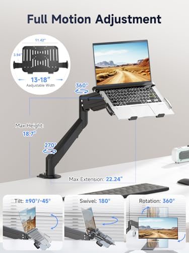 Suptek Laptop Desk Mount,Fully Adjustable Monitor and Laptop Mount Stand for 13-18 Inch Notebook and 17-35 inch Monitor Screen,Holds 24.25lbs with Vented Tray