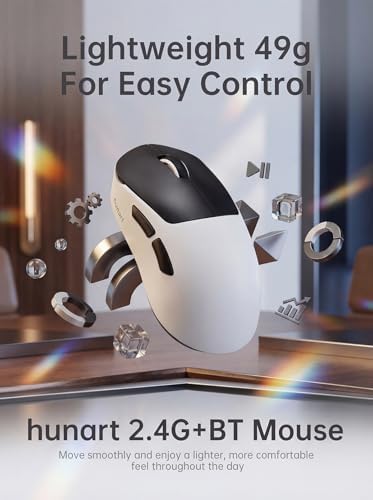 hunart H6 49g Wireless Mouse, Bluetooth & 2.4GHz, Rechargeable, Black＆White