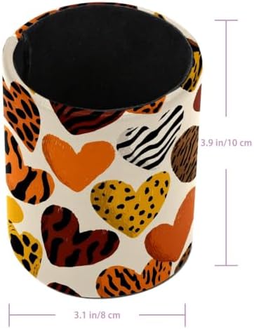 Leather Pen Holder for Desk, Leopard Heart Pencil Cup Pen Organizer Makeup Brush Holder for Office Home Kids Countertop Desk Accessory Storage