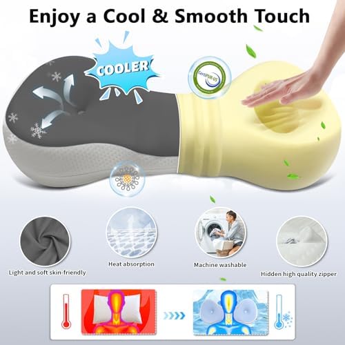 Cervical Neck Roll Pillow, Say Goodbye to Neck Pain, Travel Neck Support Pillow for Side Sleepers, Ergonomic Memory Foam Camping Pillow, Cervical Traction Device with Storage Bag