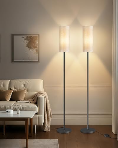 2 Pack Floor Lamp, Pole Lamp with Foot Switch, Modern Standing Lamp, Minimalist Freestanding Lamp (Bulb Not Included), for Living Room, Bedroom Office, Black and Beige, E16LDP205