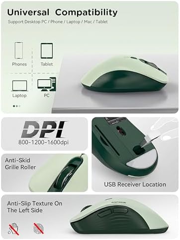 RAPIQUE Bluetooth Wireless Mouse, Dual Bluetooth & 2.4GHz, Avocado Green