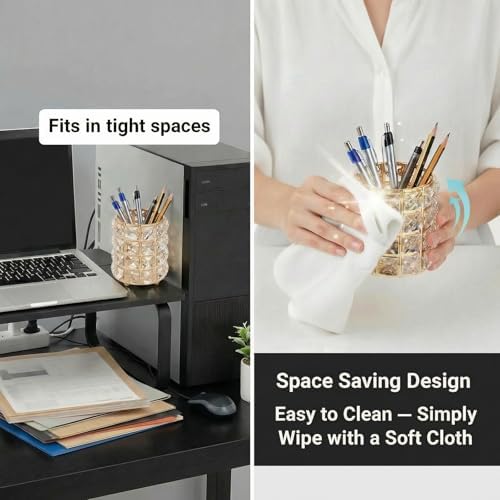 YAGELI Crystal Pen Holder for Desk, 3.58" Gold/Silver Pencil Cup