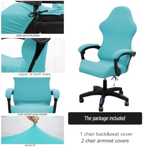 Gaming Chair Cover Set with Armrest Covers, Stretch Ruffled Slipcover for Racing Office Computer Reclining Chairs (Sky-Blue)