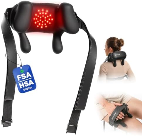 BOB AND BRAD Neck Massager with Near Infrared Heat & Red Light, Wearable Deep Tissue Kneading Shoulder Massager, iNeck Go Hands-Free Deep Pain Relief, FSA-HSA Eligible Christmas Day Gift for Women Men
