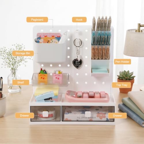 Comix Desk Organizer with Drawers, for Office Dorm Home, White