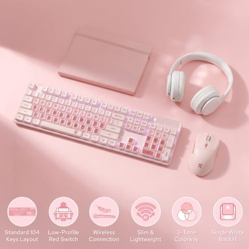 Redragon BS8531 Wireless 104-Key Low-Profile Keyboard, 4000 DPI Mouse Combo