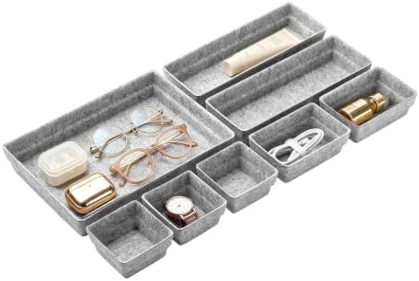 Vtopmart 8Pack Felt Desk Drawer Organize Storage Bins Set in 4-Sizes, Grey
