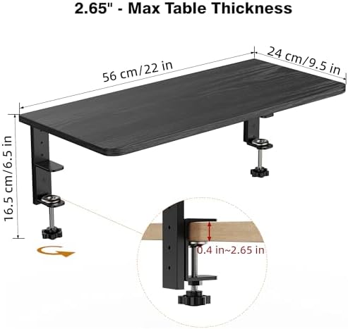 Desk Extender, 22-inch Clamp-On Desk Shelf, Height-Adjustable Desktop Shelf Organizer for Monitors Office and Gaming Accessories, Arm Support Table Extension, 44lbs Heavy Duty, Black
