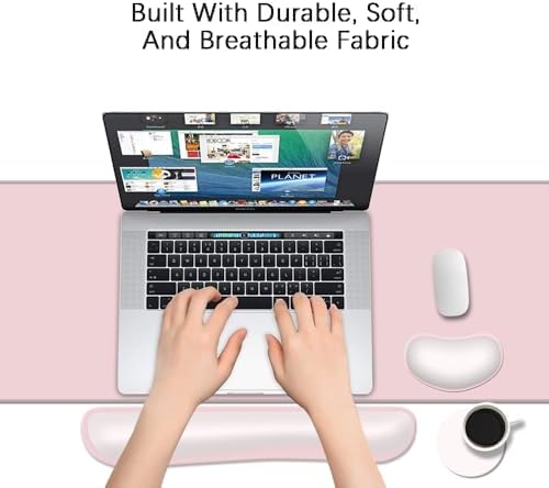 Desk Mat, Large Gaming Mouse Pad with Wrist Rest, 4 in1 XXL Mouse pad+Keyboard Wrist Rest+Mouse Pad Wrist Support+Cup Coaster Set, Ergonomic Desk Pad for Home Office, Pink