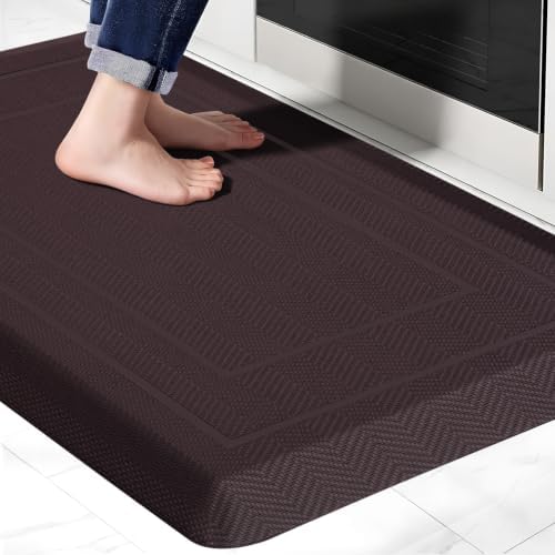 UKISS 9/10"" Extra Thick Cushioned Anti Fatigue Kitchen Mat, Waterproof High Density Foam Standing Desk Mat, Non-Slip Ergonomic Comfort Mat for Kitchen, Office,Workstation (Brown, 20" X 32")