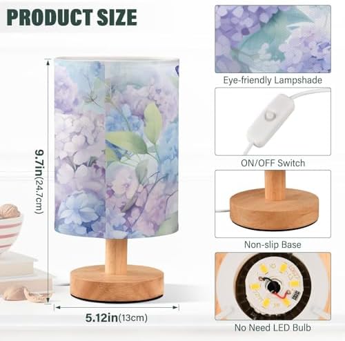 ALAZA Hydrangea Butterfly Floral Beautiful Decor Bedside Table Lamp with USB Port for Bedroom Nightstand Office Desk LED Bulb Included